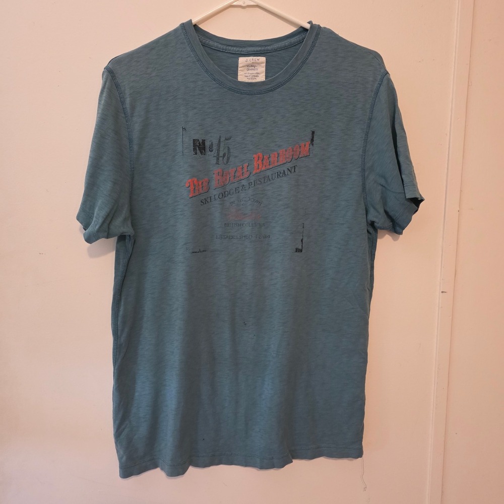 J Crew Mens Vintage Graphics T Shirt Size Medium Blue The Royal Barroom Tee